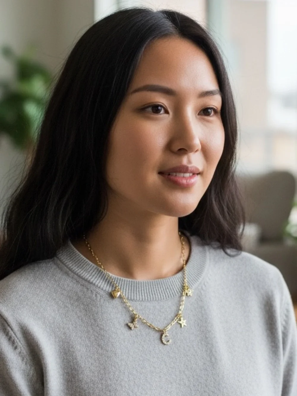 Fine plated necklace with C initial and cuties charm.